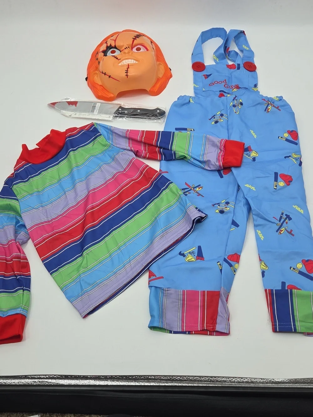 Kids Chucky Blue Striped Overalls Halloween Costume with Mask